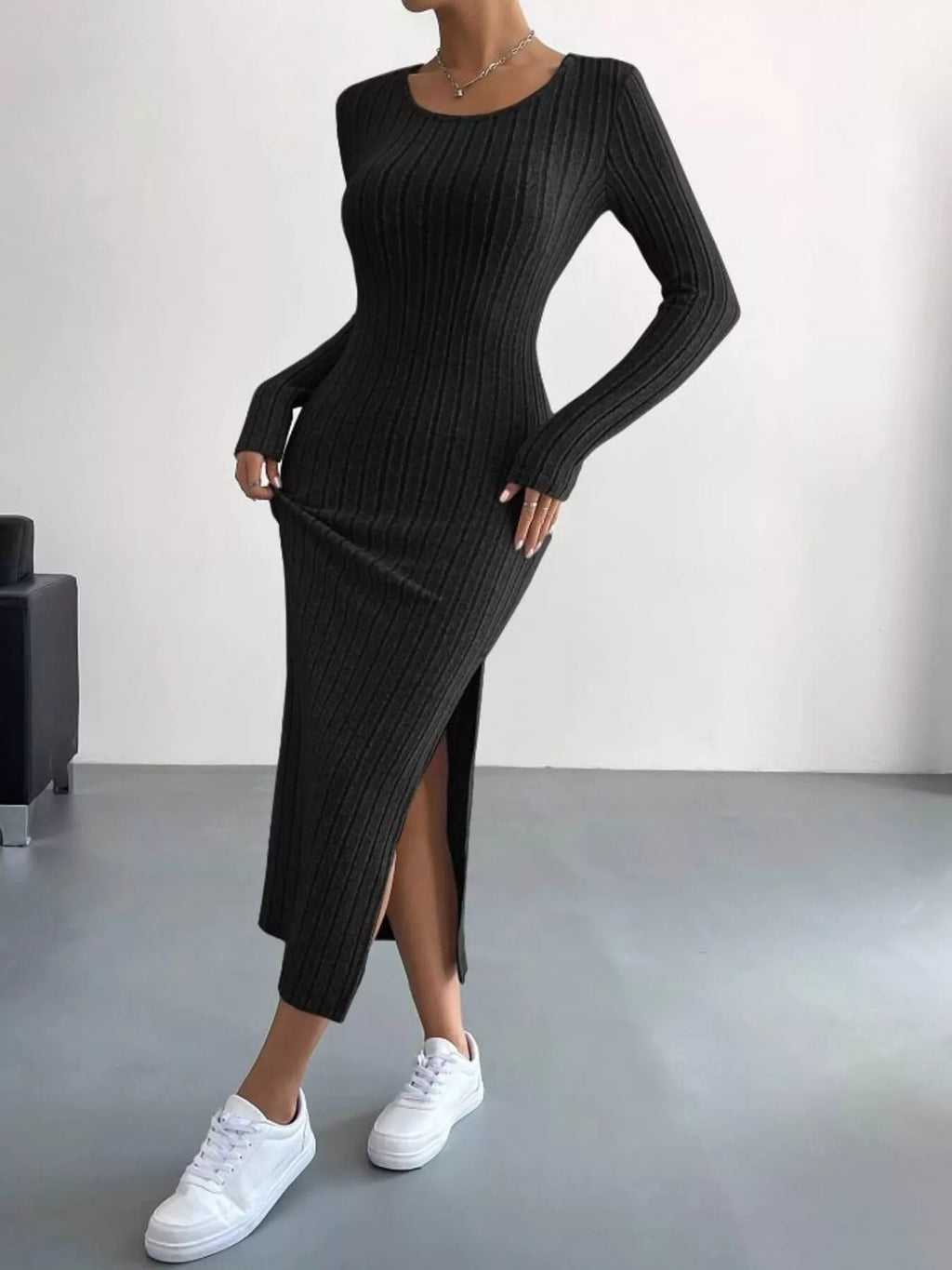 Full Size Ribbed Knit Bodycon Midi Dress Plus Size
