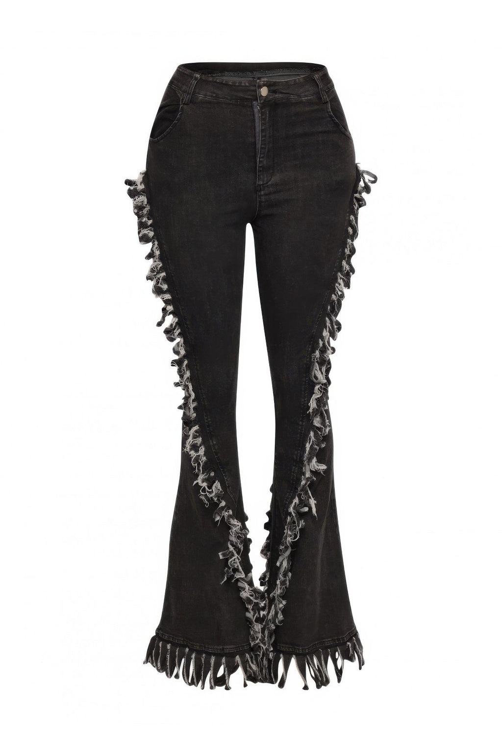 Distressed Fringe Denim Flared Pant