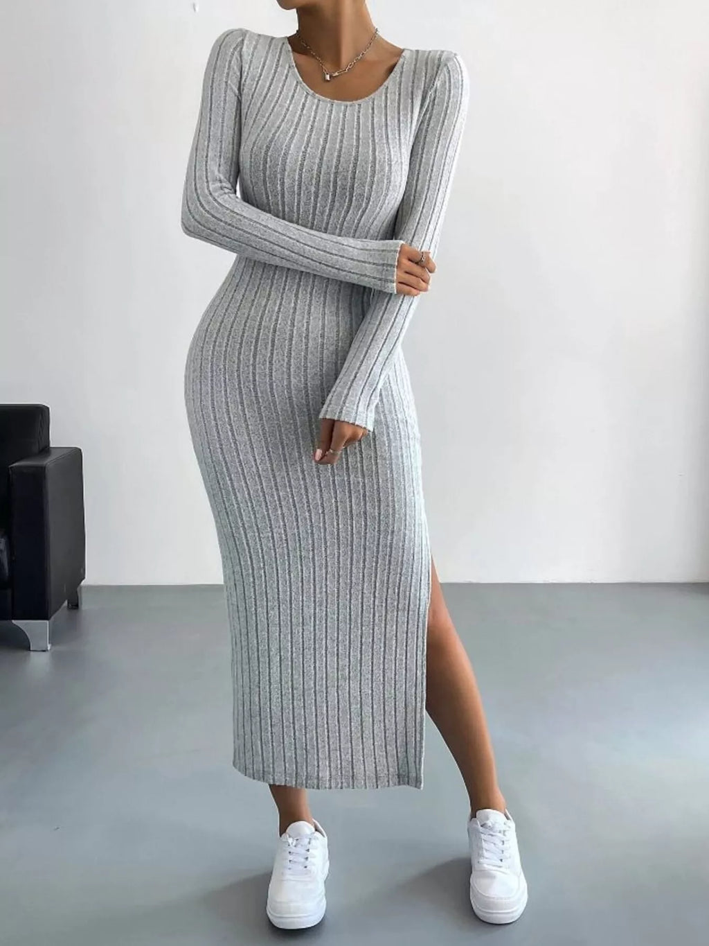 Full Size Ribbed Knit Bodycon Midi Dress Plus Size