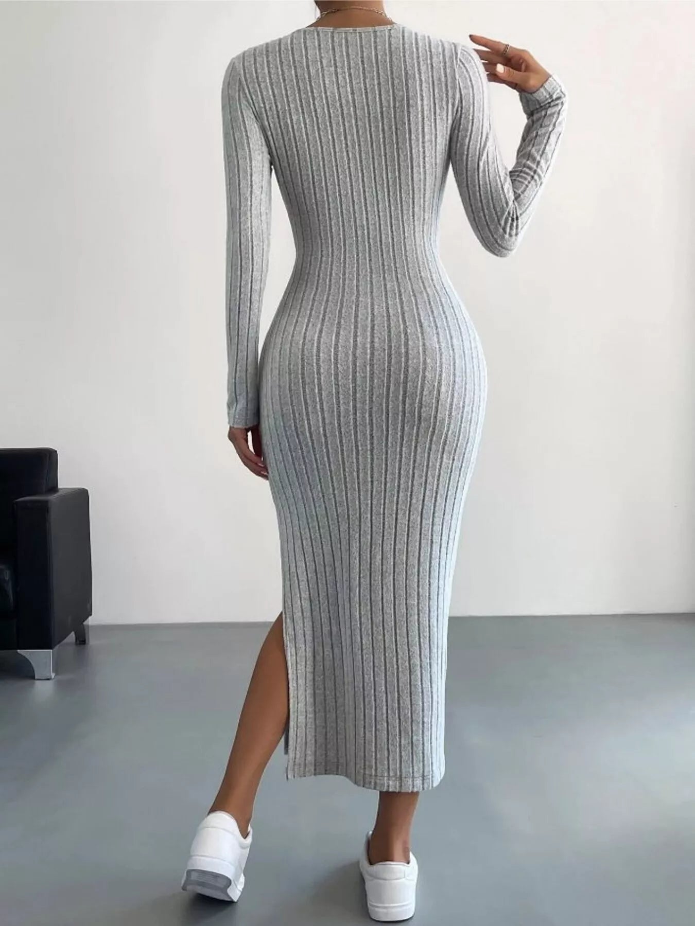 Full Size Ribbed Knit Bodycon Midi Dress Plus Size