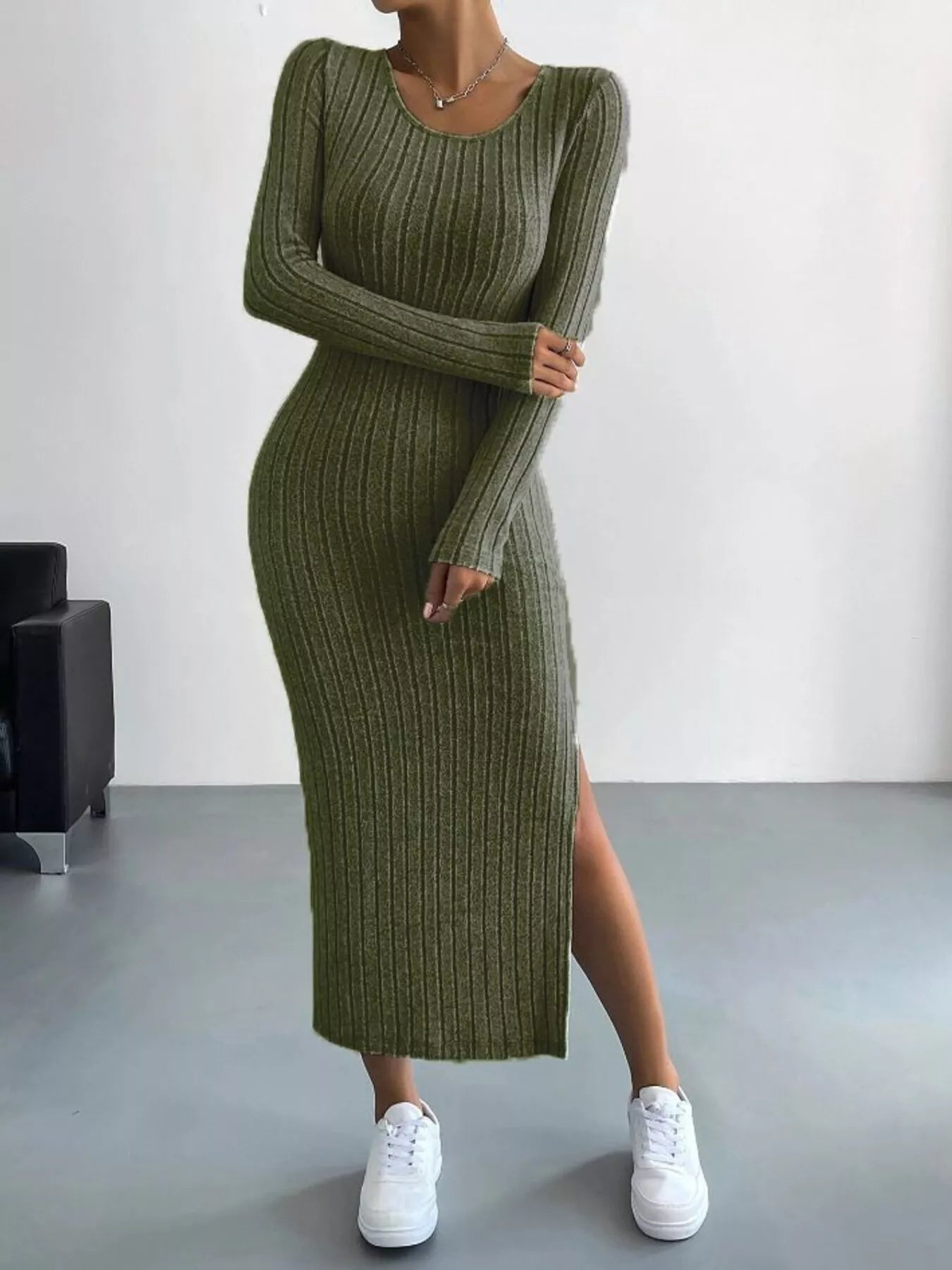 Full Size Ribbed Knit Bodycon Midi Dress Plus Size