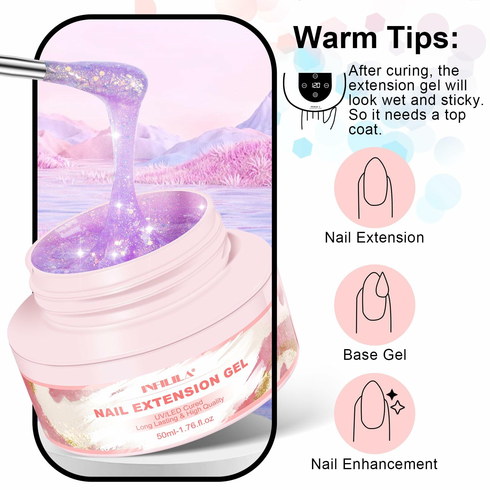 NXJ INFILILA Purple Glitter Poly Nail Gel Builder Glossy Thickening P12 15ML