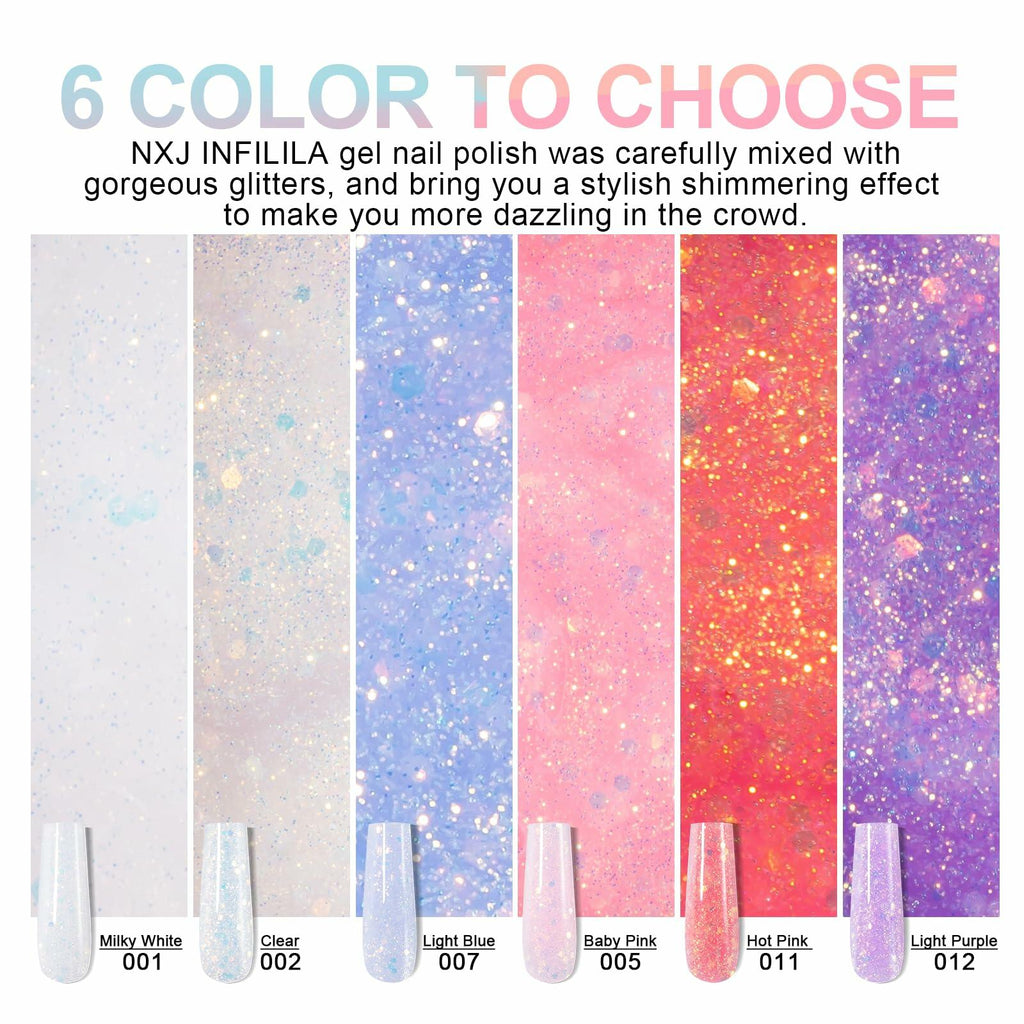 NXJ INFILILA Glitter Poly Nail Gel Baby Blue Thick Glossy Builder P07 15ML